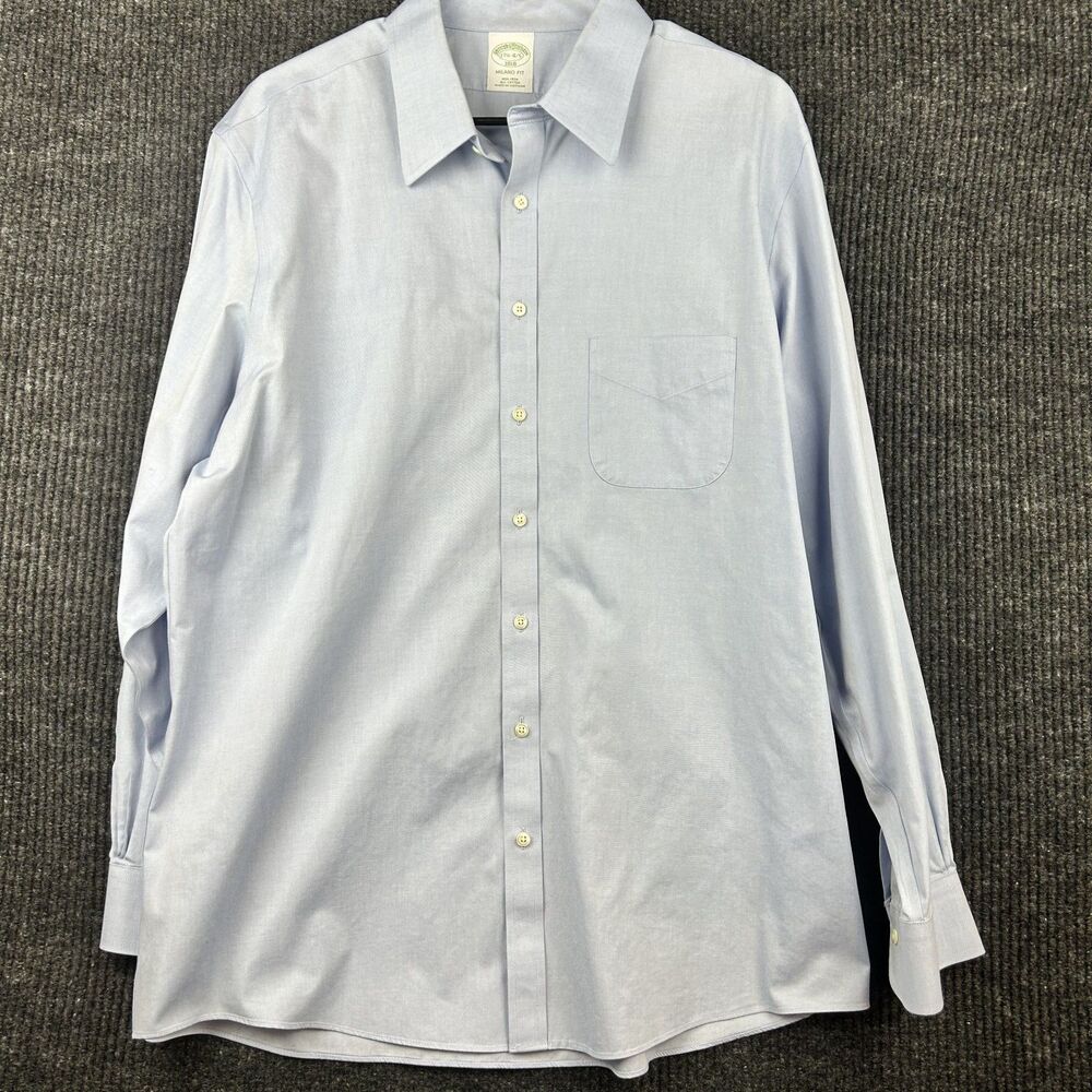 Brooks Brothers Milano Fit Long Sleeve Blue Dress Shirt Mens 17 1/2 - 4/5